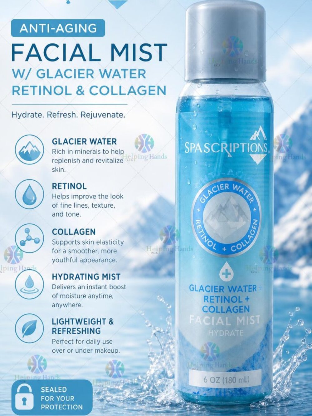 SpaScriptions Anti-Aging Facial Mist W/ Glacier Water Retinol & Collagen Sealed